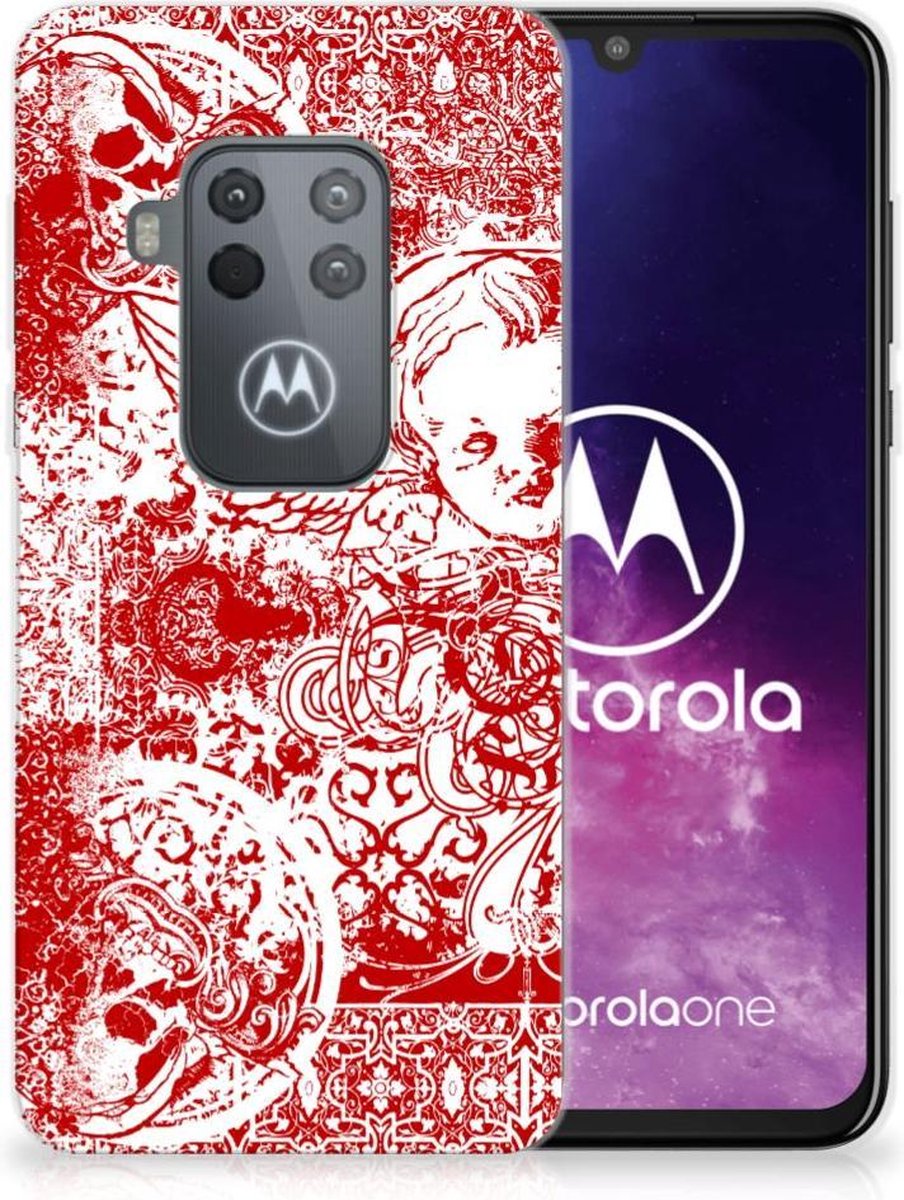 Silicone Back Case Motorola One Zoom Angel Skull Rood