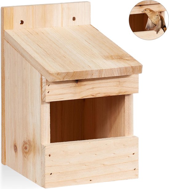 eerste Mellow Overjas Relaxdays nestkastje vogels - half open - hout - vogelhuisje - voor  roodborstjes en merels | bol.com