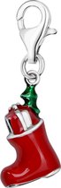 Quiges – 925 - Zilver – Charm - Bedel - Hanger - 3D Rode Schoen Laars Kerst - met – sterling - zilver - karabijnslot - geschikt - voor - Zinzi, Thomas – Sabo - Ti Sento - Bedelarmband HC131