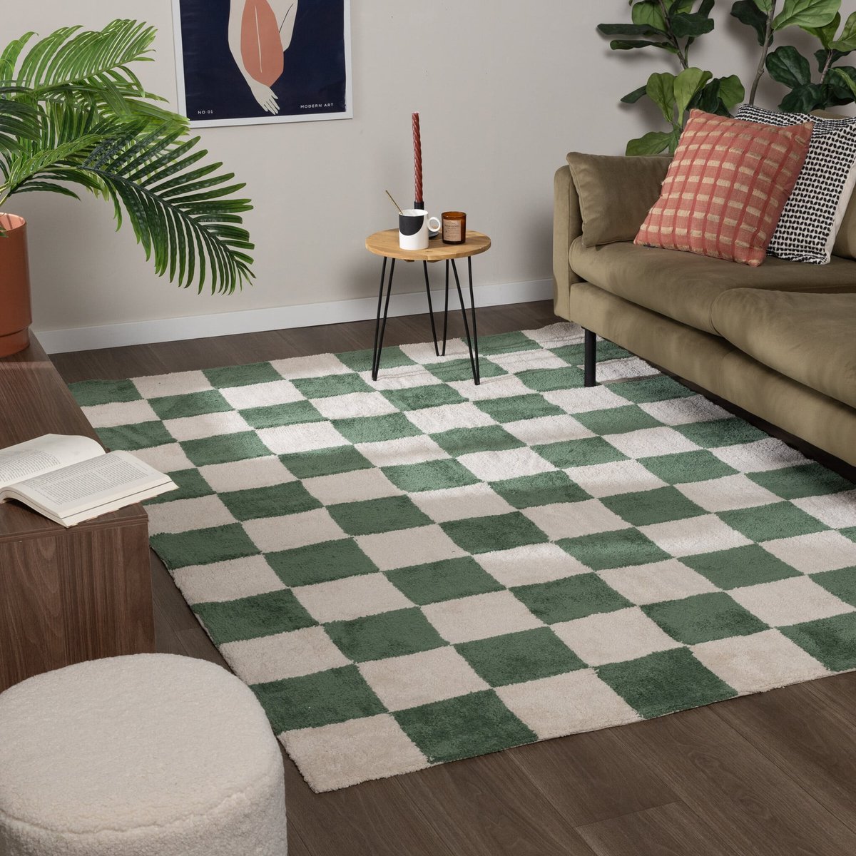 Fraai Checkerboard vloerkleed - Blox Groen - 200x290cm