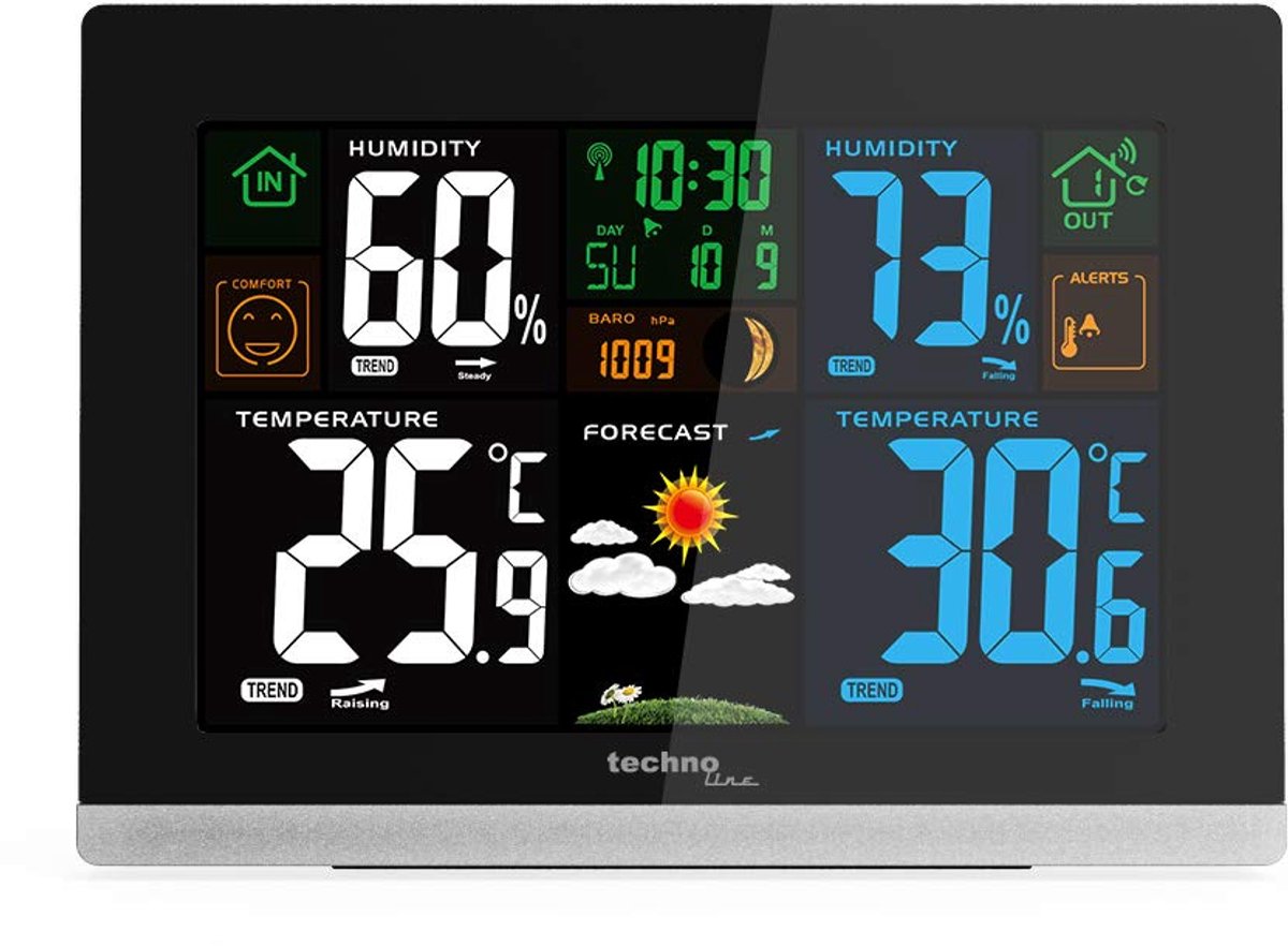 techno line WS 6462 Funkwetterstation, Innentemperatur, Außentemperatur, Luftfeuchte, Luftdruck, Tendenzanzeige - ShopVlot