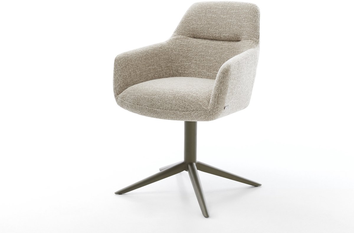 Eetkamerstoel Pejo-Flex kruispoot afwerking met titanium geweven stof beige 360° draaibaar rocker-functie pocketveer kern