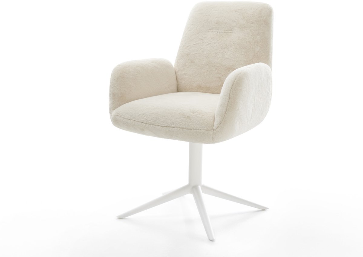 Eetkamerstoel Zoa-Flex kruispoot wit pluchen crème-wit 360° draaibaar rocker-functie pocketveer kern