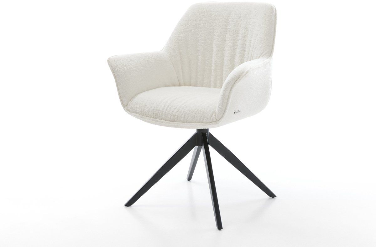 Eetkamerstoel Keila-Flex met armleuning kruisframe breed zwart bouclé zacht beige 360° draaibaar rocker-functie