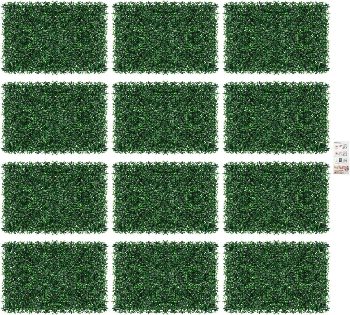 12 stuks kunstmatige plantenwand, waterdichte kunstmatpanelen, plantenwand, 40 x 60 cm, inkijkbescherming, groene - ShopVlot