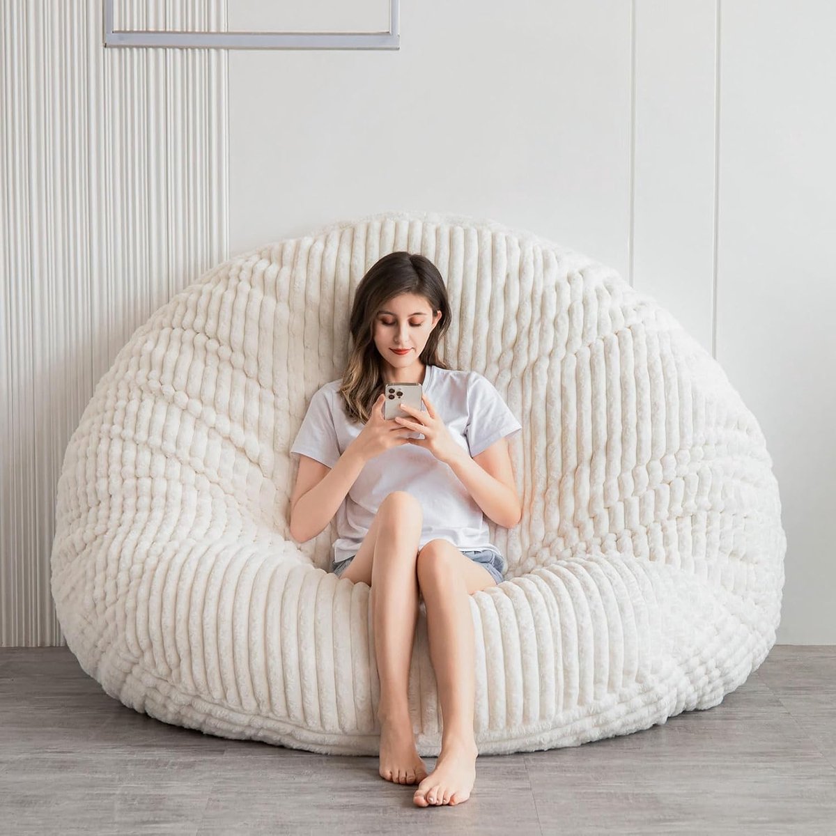 MAXYOYO Giant Bean Bag Bed, Square Bean Bag Chair, Large Sofa Bed with Faux Fur Cover and Fluffy Filling for Adults - ShopVlot