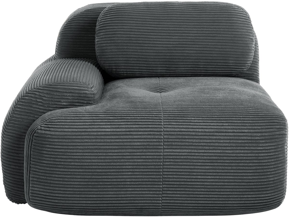 Modulaire Hoekbank - 1-Zits Corduroy Lounge Fauteuil Met Rond Armleuning - Zachte Ribstof Bank Zonder Montage - Comfortabele Relaxstoel Voor Woonkamer - Grijs