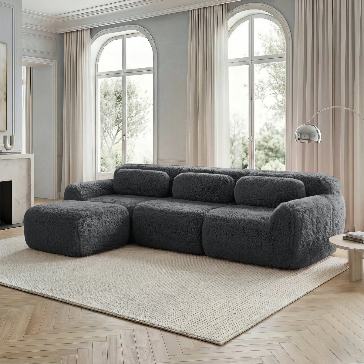 L Vormige Hoekbank - Modulaire Cloud Bank Grijs - 3 Zits Lounge Sofa Met Kussens - Diepe Zitbank Zonder Frame - Comfortabele Bank Voor Woonkamer