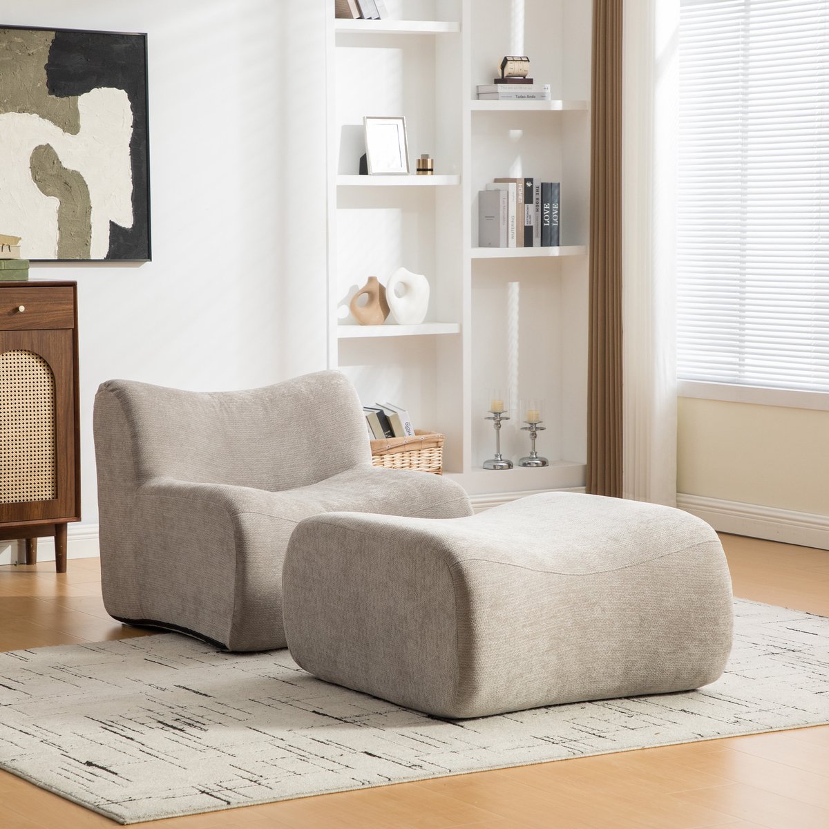 Zachte Modulaire Sofa - Chenille Lounge Bank Grijs - 1 Zits Relaxbank - Compressie Bank Met Antislip Onderkant - Moderne Woonkamer