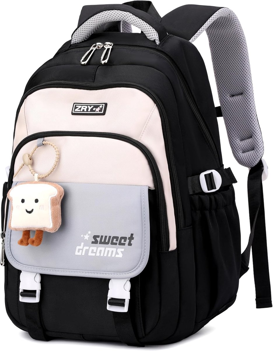 Rugzak voor meisjes op de middelbare school, coole schooltassen, boekentas voor tienermeisjes, grote laptoprugzak voor studenten, reisrugzak voor kinderen-Zwart