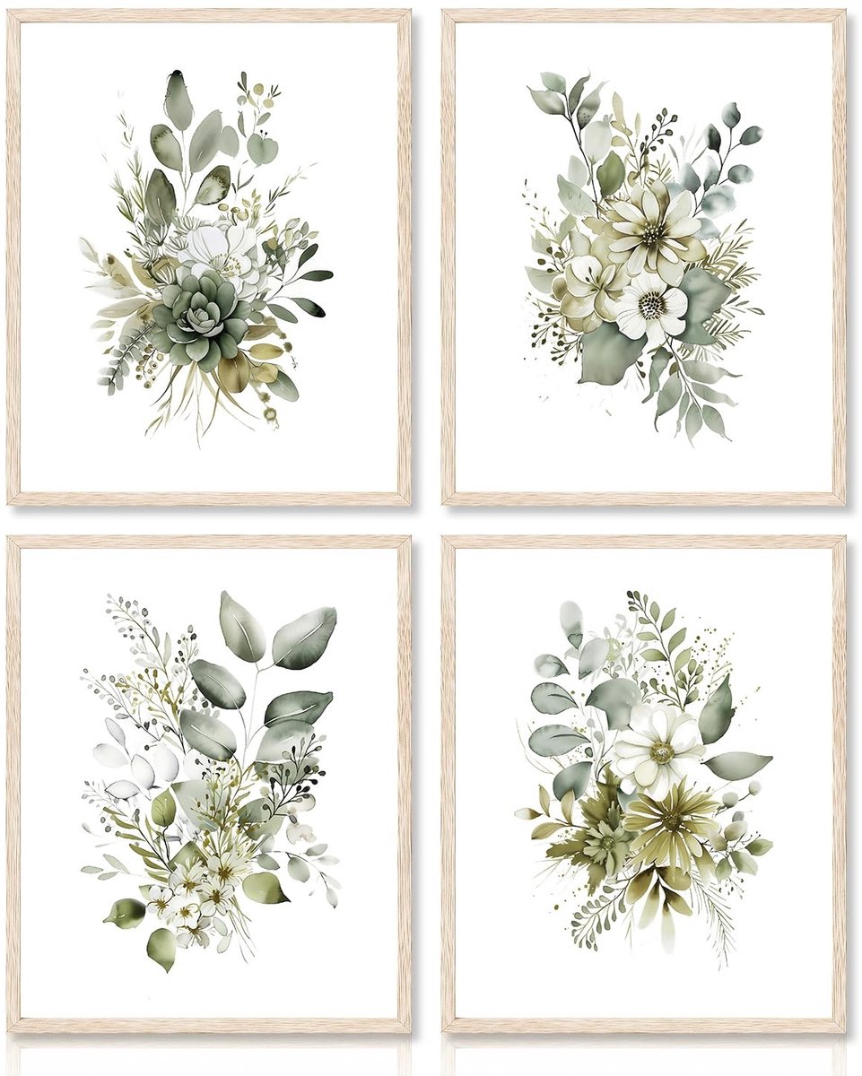 Solidchoice - Botanische Wanddecoratie - Kunstprint met Groene Bladeren - Minimalistische Wandkunst - Interieurdecoratie - 8x10 inch Unframed