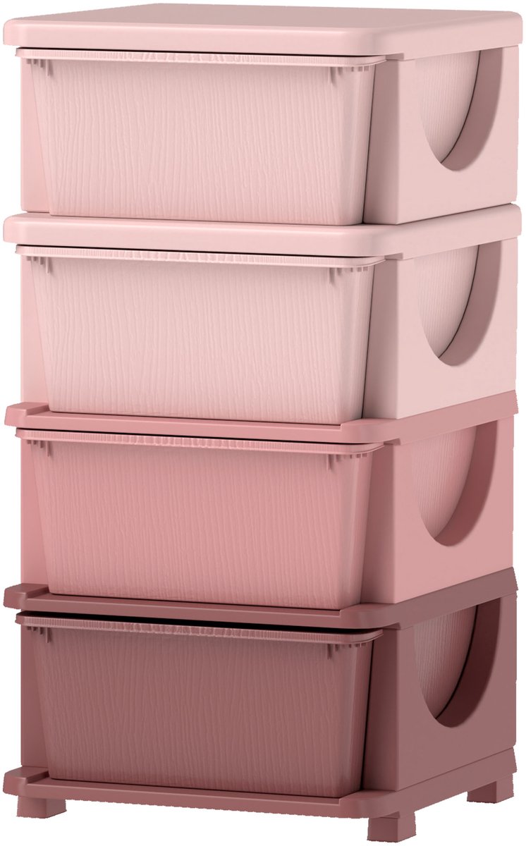 Kinderopbergdozen - 4 lades - afgeronde randen - reliëf - 37x37x76 cm - roze
