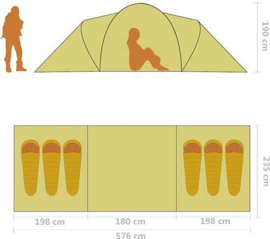 vidaXL Tent 6-persoons grijs en oranje van Vidaxl — afbeelding 2