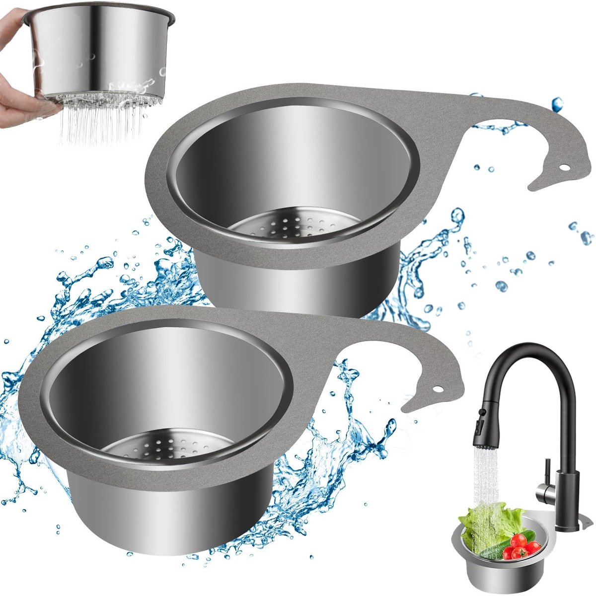 Solidchoice - Set van 2 Zinken Afvoermanden in Zwanenvorm voor Keuken
