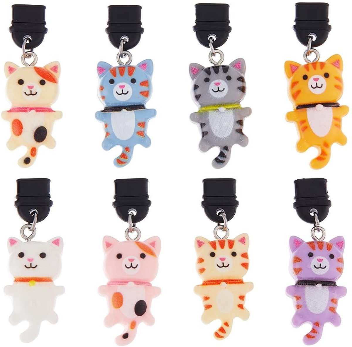 Solidchoice - 8 Stuks Stofstekkers met Kattenhanger - Kunststof Stofstoppers voor Telefoons