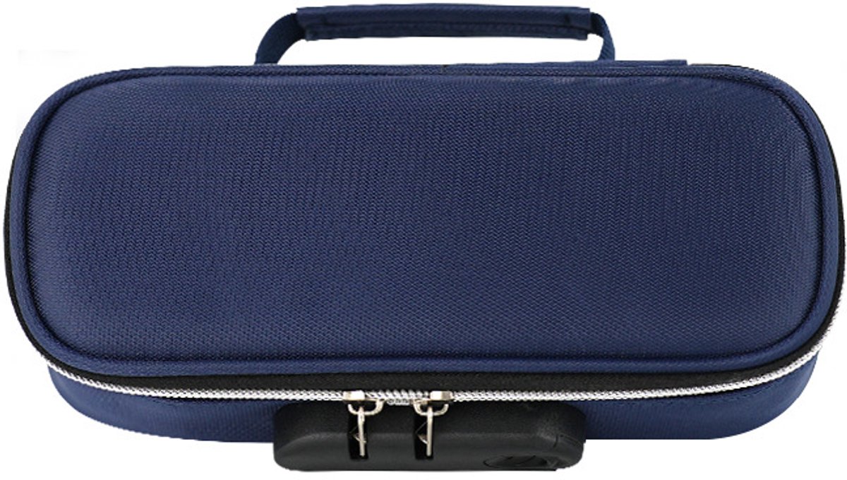 Draagbare Kluis, Afsluitbaar Pennenetui, Beveiligingskist, Afsluitbaar Pennenetui met Grote Inhoud, Mini Reiskluis, Draagbare Slotdoos voor School - 21.5x9.5x6.5cm (Blauw)