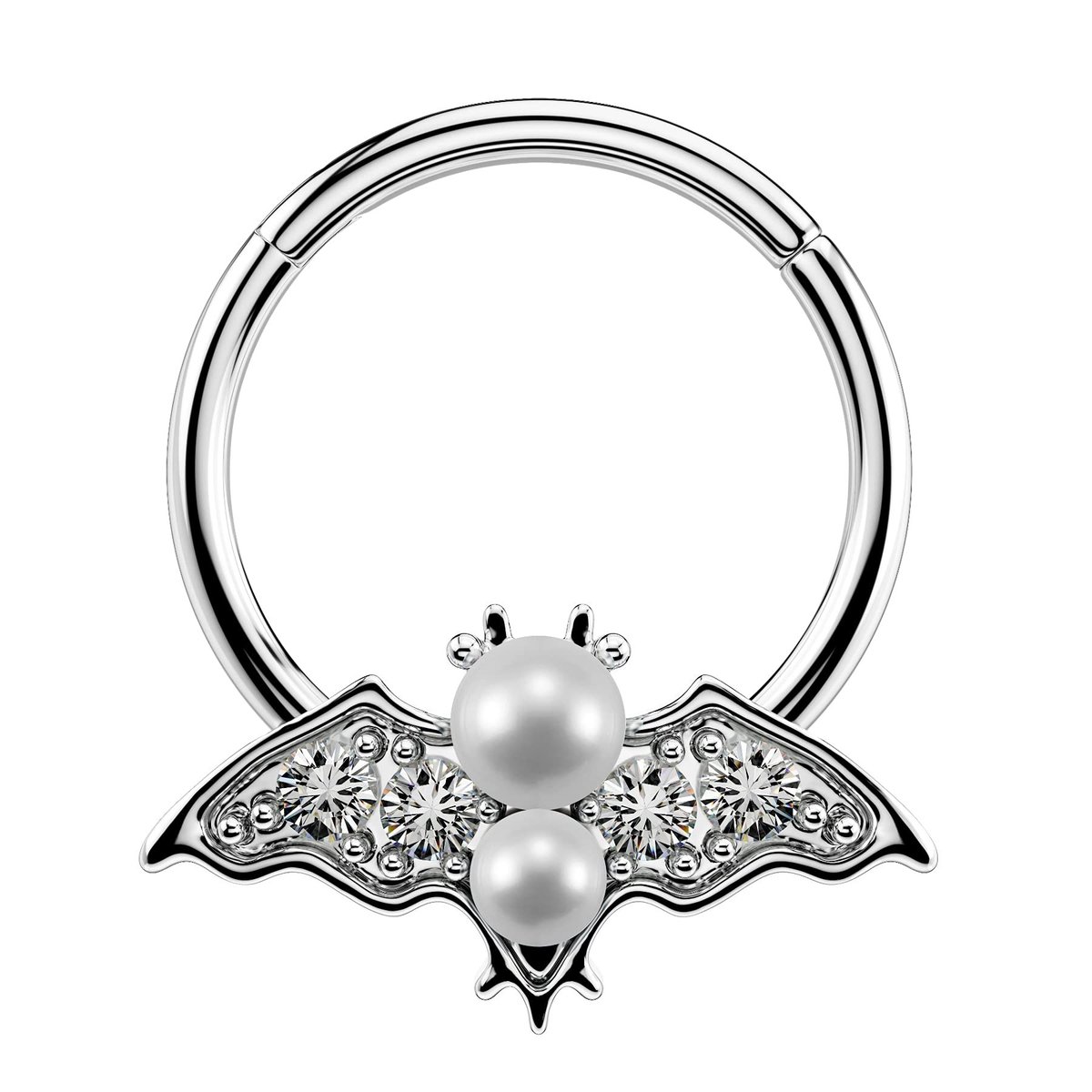 Solidchoice - Elegante Bat Septum Ring van RVS met CZ