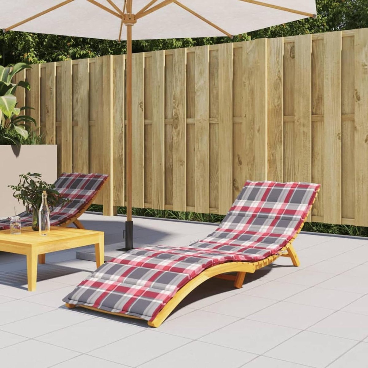 Ligstoelkussen - Tuinkussen zitkussen - Buiten ontspannen - Waterafstotende stof - 200x60 cm - Rood ruitenpatroon