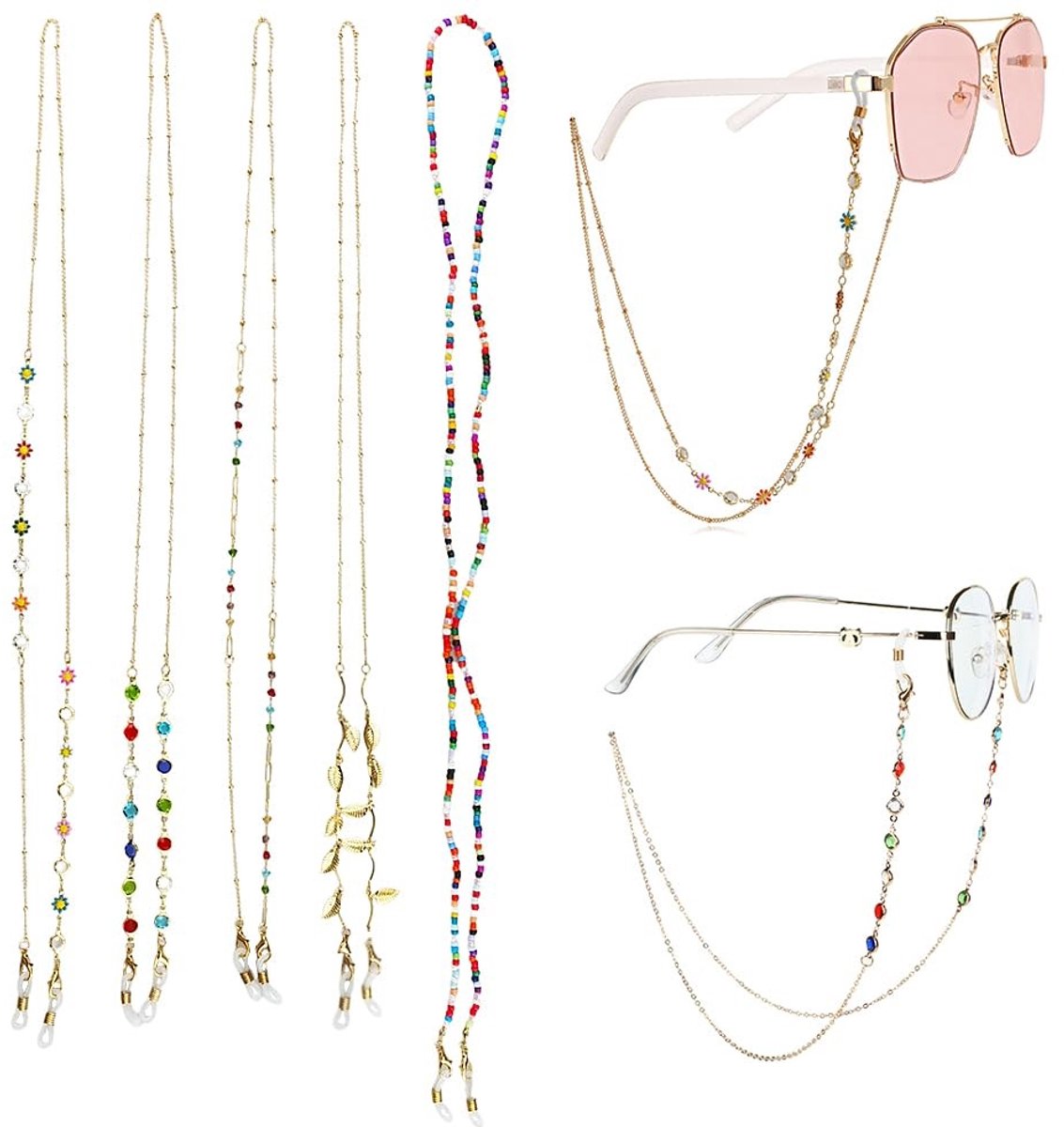 Solidchoice - Verstelbare Brillenkoord Set van 5 Stuks met Parels