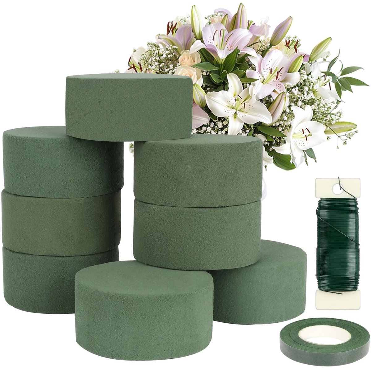 Solidchoice - 8 Stuks Groene Bloemen Foam Cilinders voor Bloemarrangementen