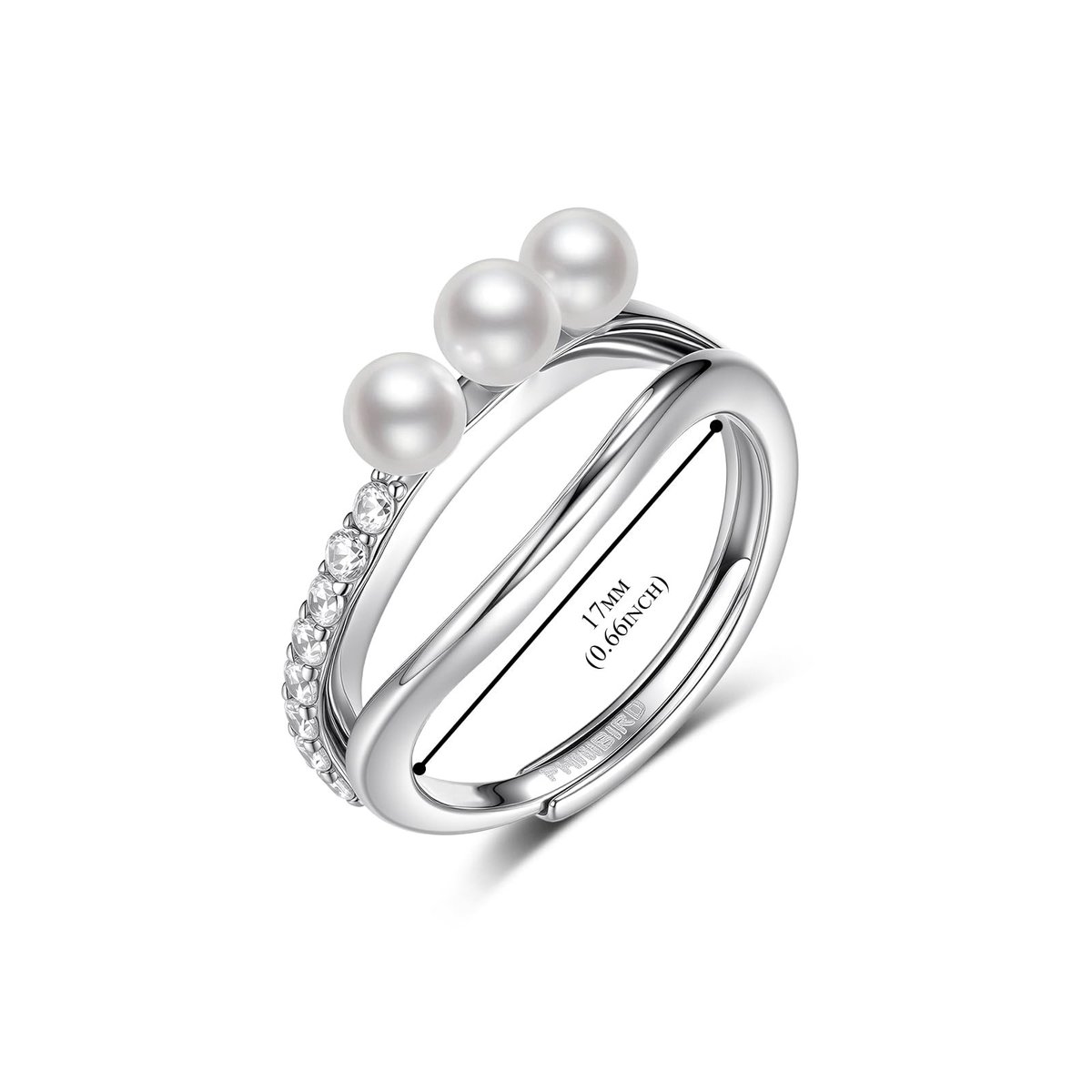 Solidchoice - Verstelbare Zilveren Ring met Zirkonia en Parels