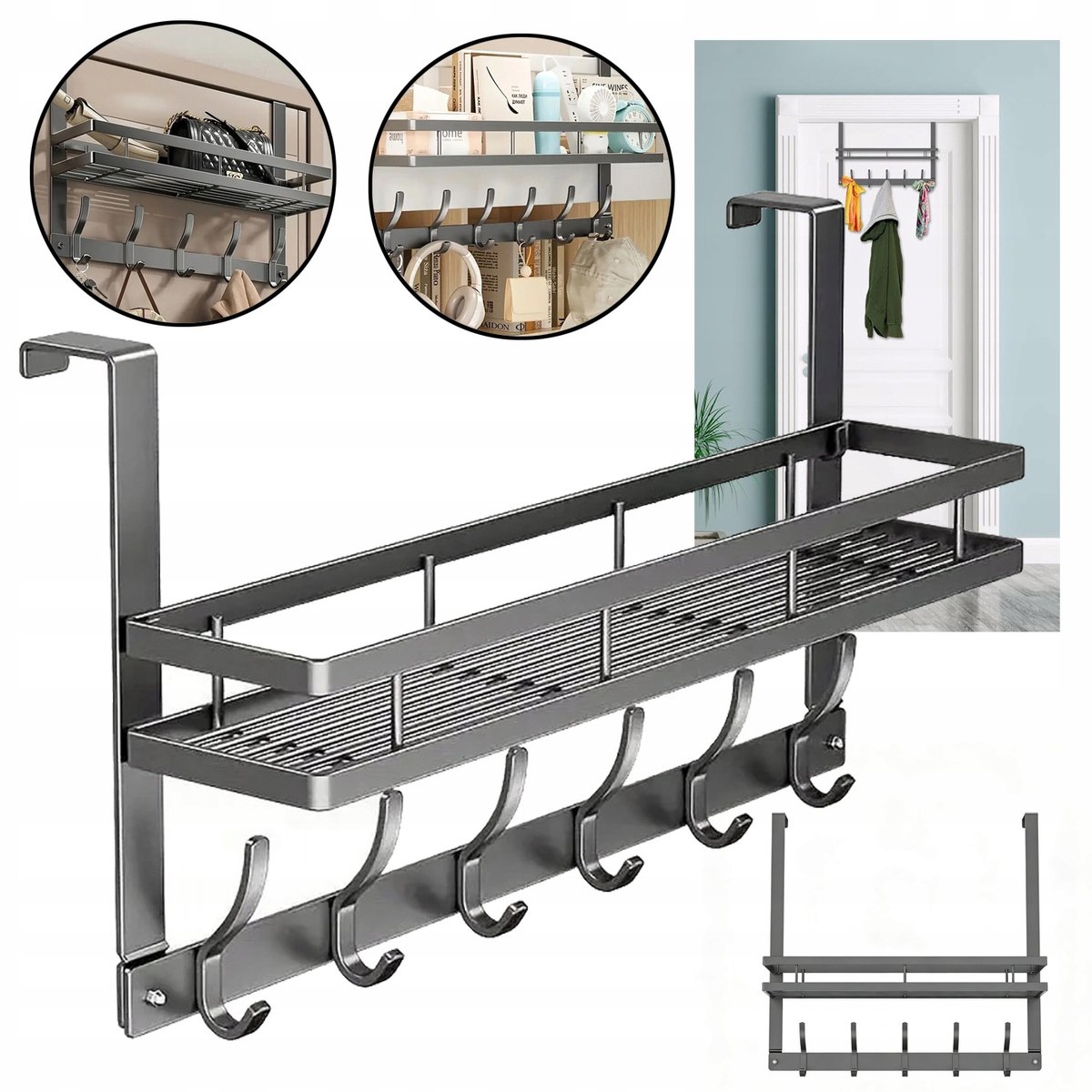 Zwarte Metalen Deurhanger met 5 Haken voor Hal & Badkamer