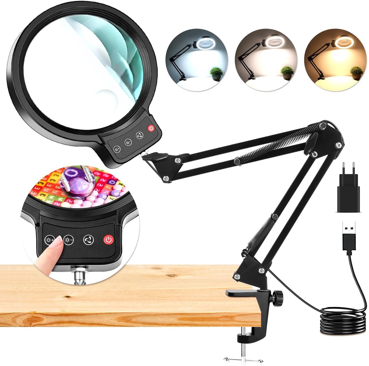 Solidchoice 10X 30X Vergrootglas met Licht - Handsfree Desk Lamp met 36 LEDs