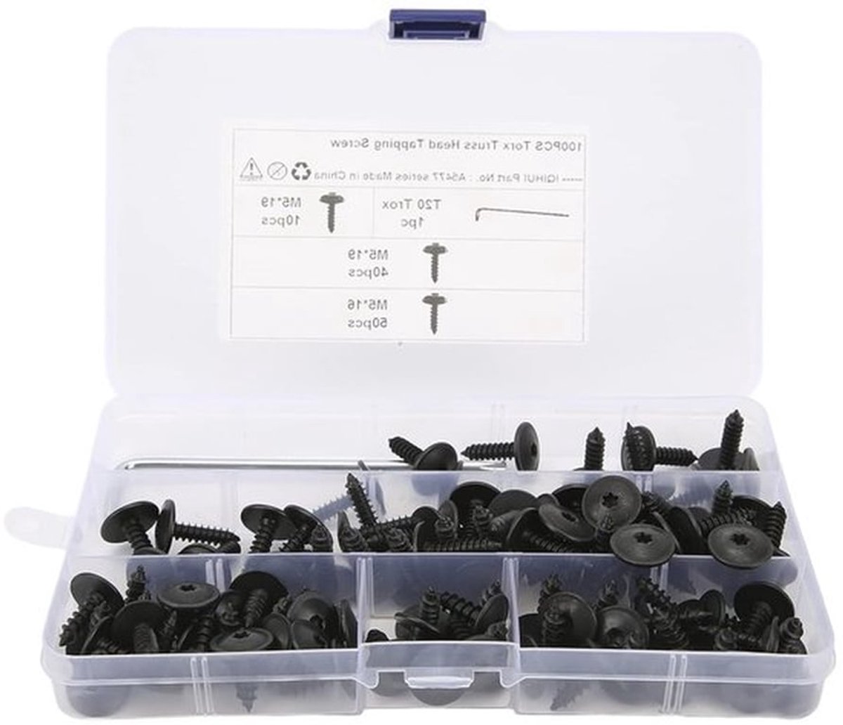 100 Stuks Zelftappende Schroeven M5x16/19mm voor Vervanging van Carrosserie en Wielkasten van A1 2011-2018, Manganese Staal, Duurzaam en Roestbestendig