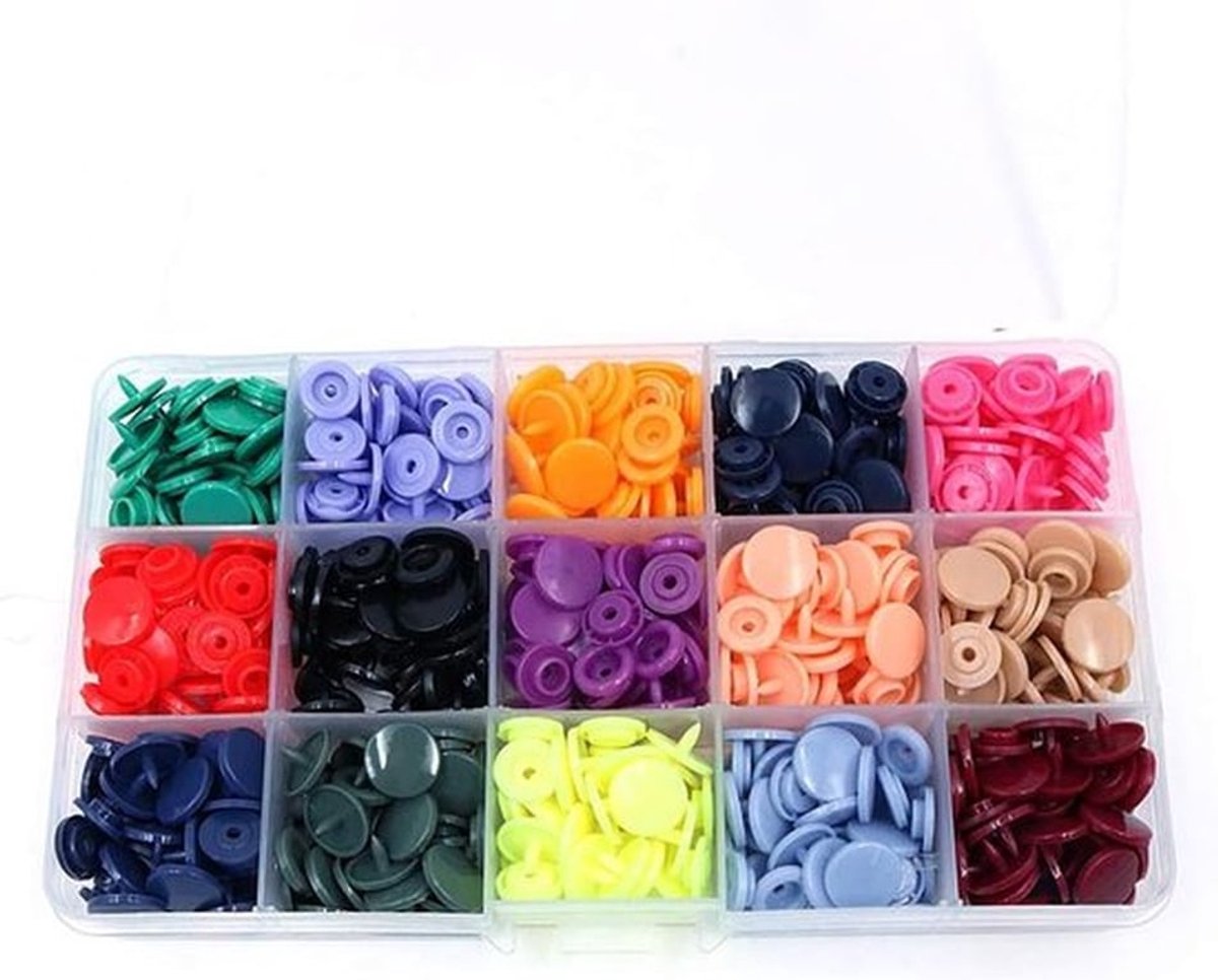 150 Stuks T5 Plastic Drukknoopjes en Tangen Set voor Kleding, DIY Projecten en Creatieve Handwerken (15 Kleuren)