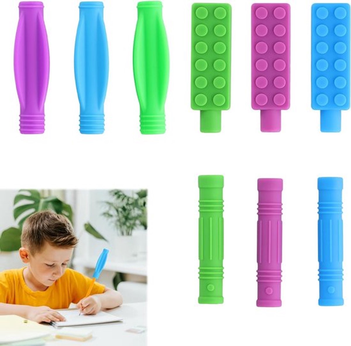 Set Pencil-topers van 9 stuks, kauw-tip potloden voor kinderen en volwassenen, silicone kauwsieraden voor bijzondere behoeften