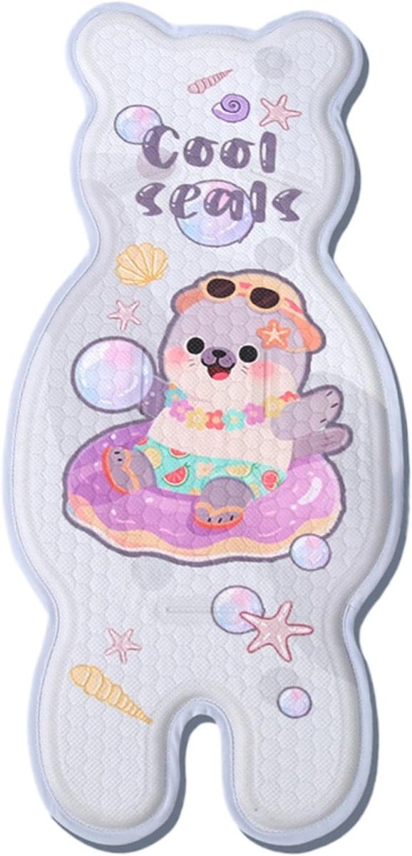 TPE koelgel kinderwagen zomer inlegkussen met zeehond strandprint, honingraat ademend buggy zitmatje, flexibel elastisch koelmatje met gordelopeningen, vlekbestendig eenvoudig schoon te maken baby zomerstoelkussen