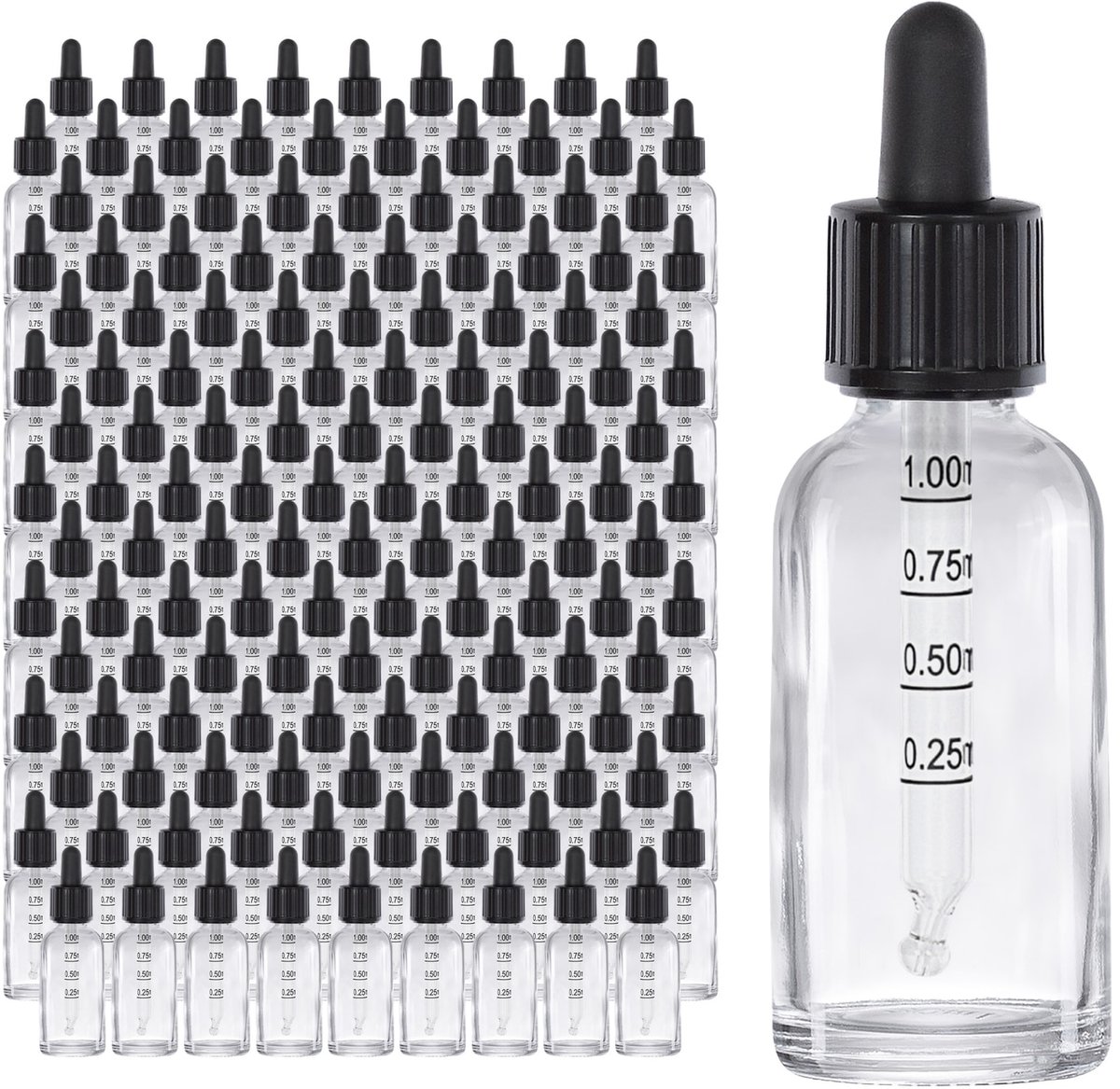 Oputec 10x 30ml pipetflesjes glas met schaalverdeling kindveilig lekvrij voor olie aroma en essenties nauwkeurig doseren