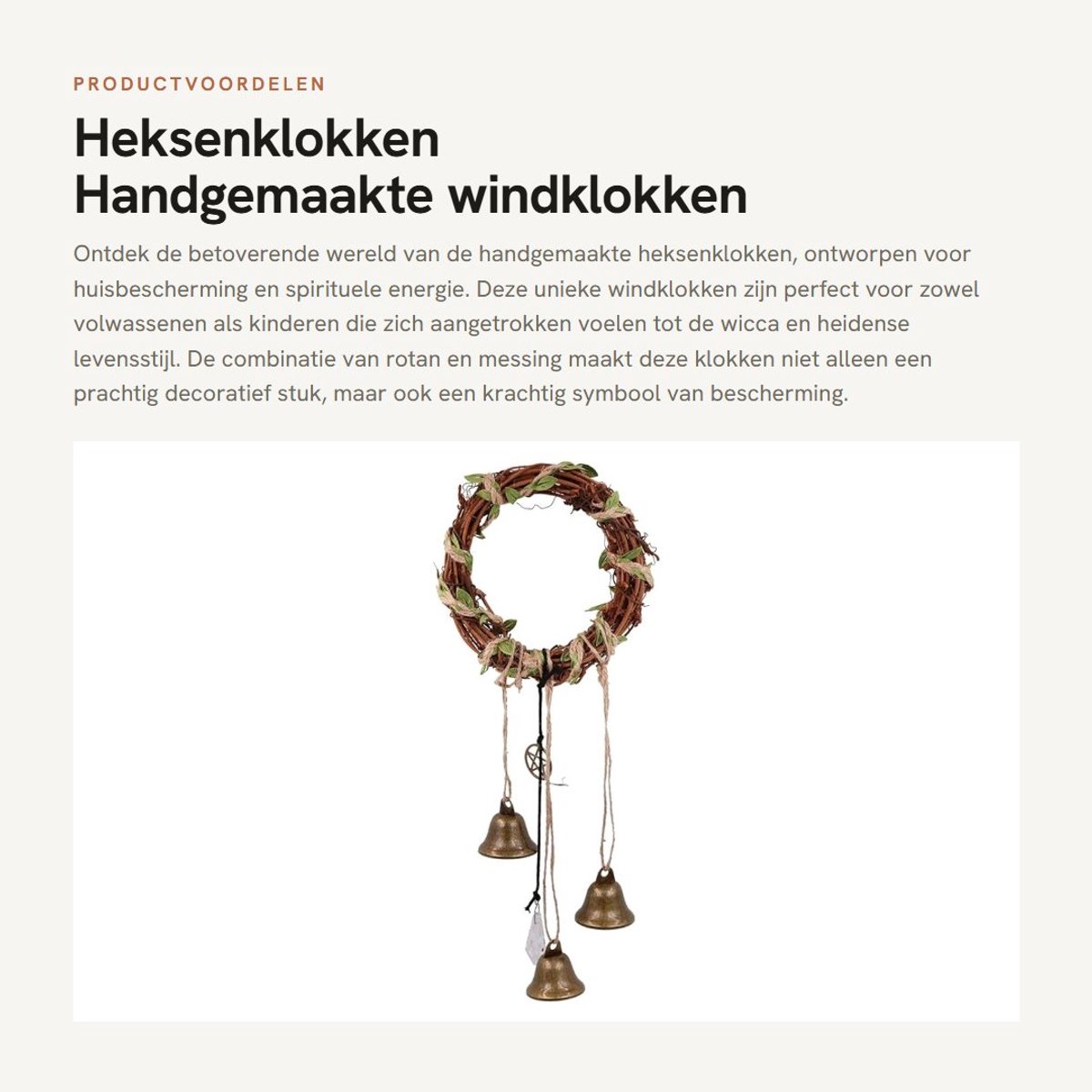 Dailygoods- Heksenklokken Handgemaakt - Windgong - Pentagram - Rotan - Messing - Bescherming tegen kwade energie