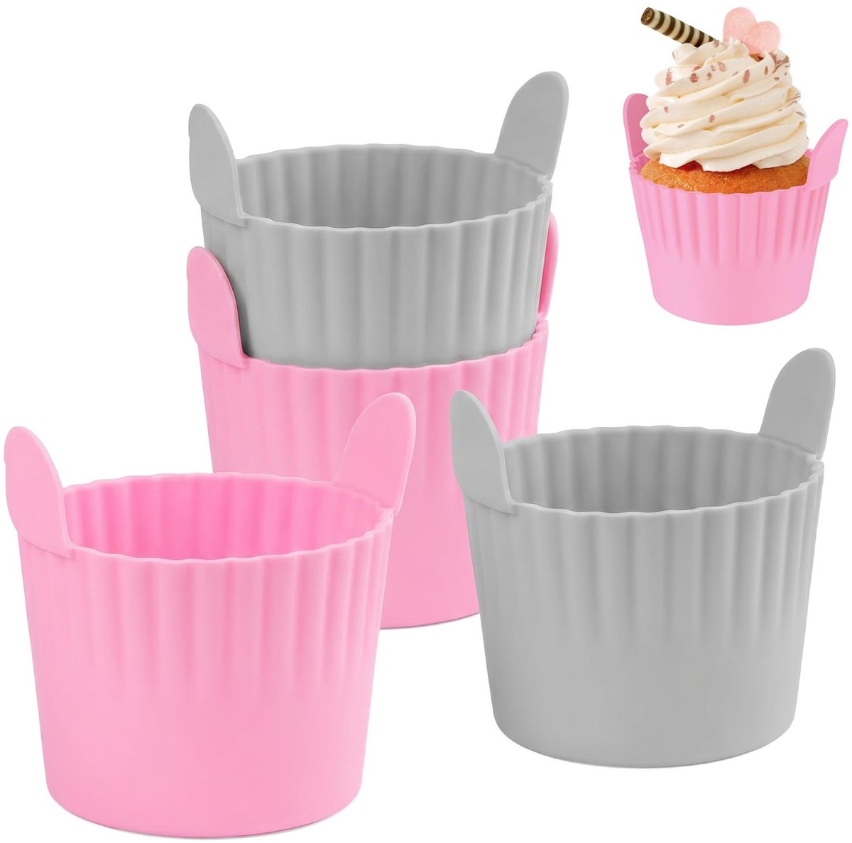 Dailygoods- Muffinvormen - 4 stuks siliconen - BPA-vrij - Hittebestendig tot 230 °C - Voor airfryer/oven/magnetron - Flexibel en duurzaam - Bakvorm
