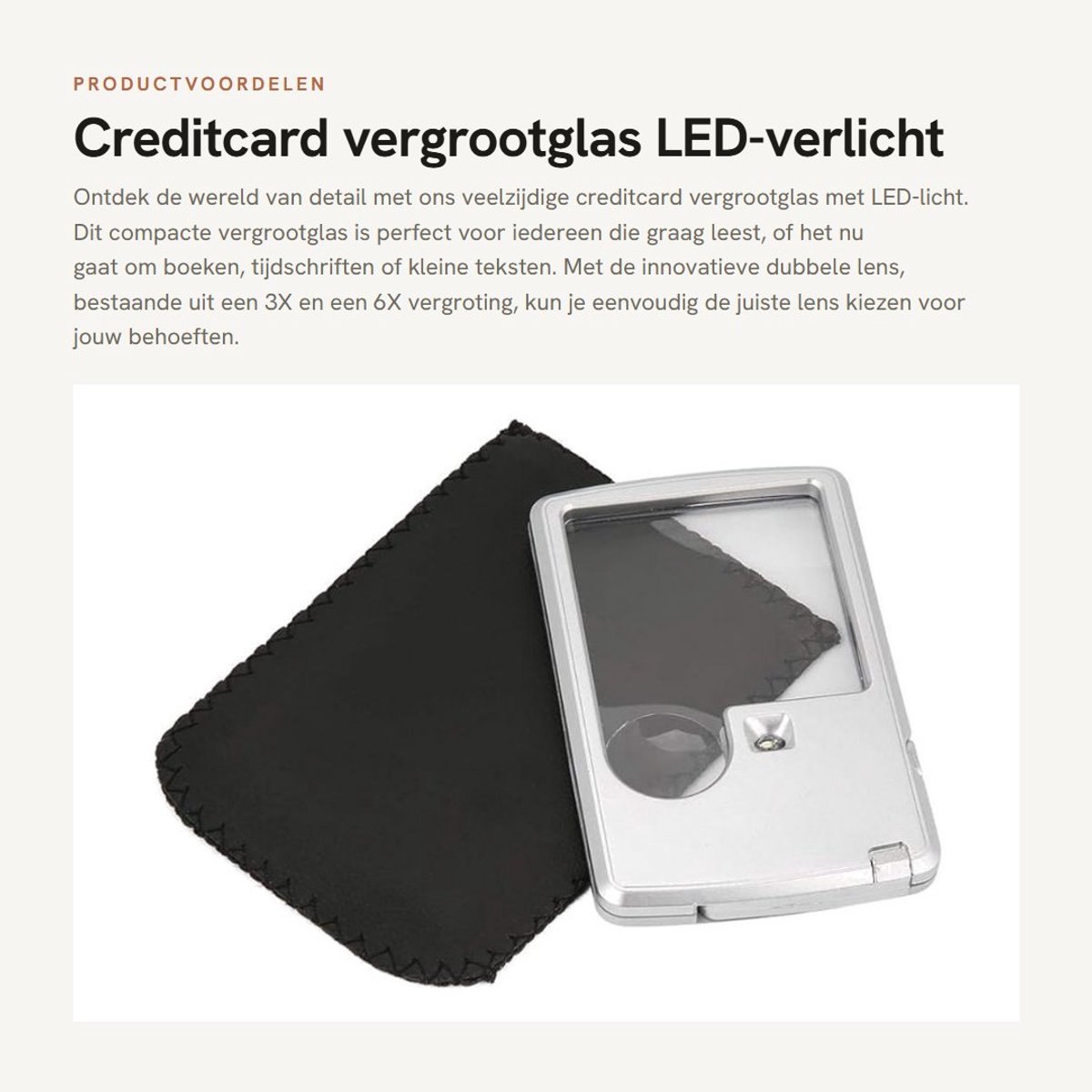 Dailygoods - Creditcard vergrootglas - LED-verlicht vergrootglas - Draagbaar formaat - Vergrotingssterkte 3X 6X - Geschikt voor lezen - Wit
