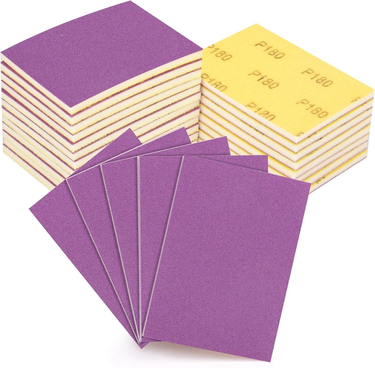 Schuursponsset, 20 stuks, korrelgrootte 180, zacht schuim, handschuurblok, nat en droog schuurpapier voor hout, metaal, gipsplaten, meubels, kleur polijsten