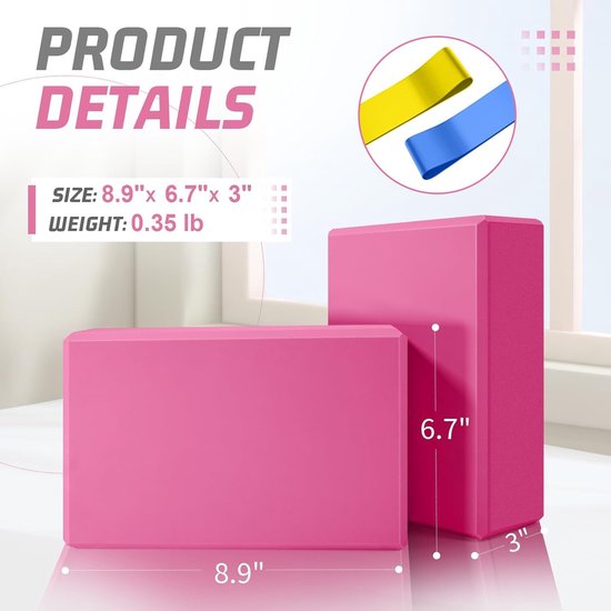 Yogablokken Set - Oefenblokken Yoga - Balans Verbeteren - Antislip EVA Schuim - 23 x 17 x 7.7 cm - Magenta — afbeelding 3