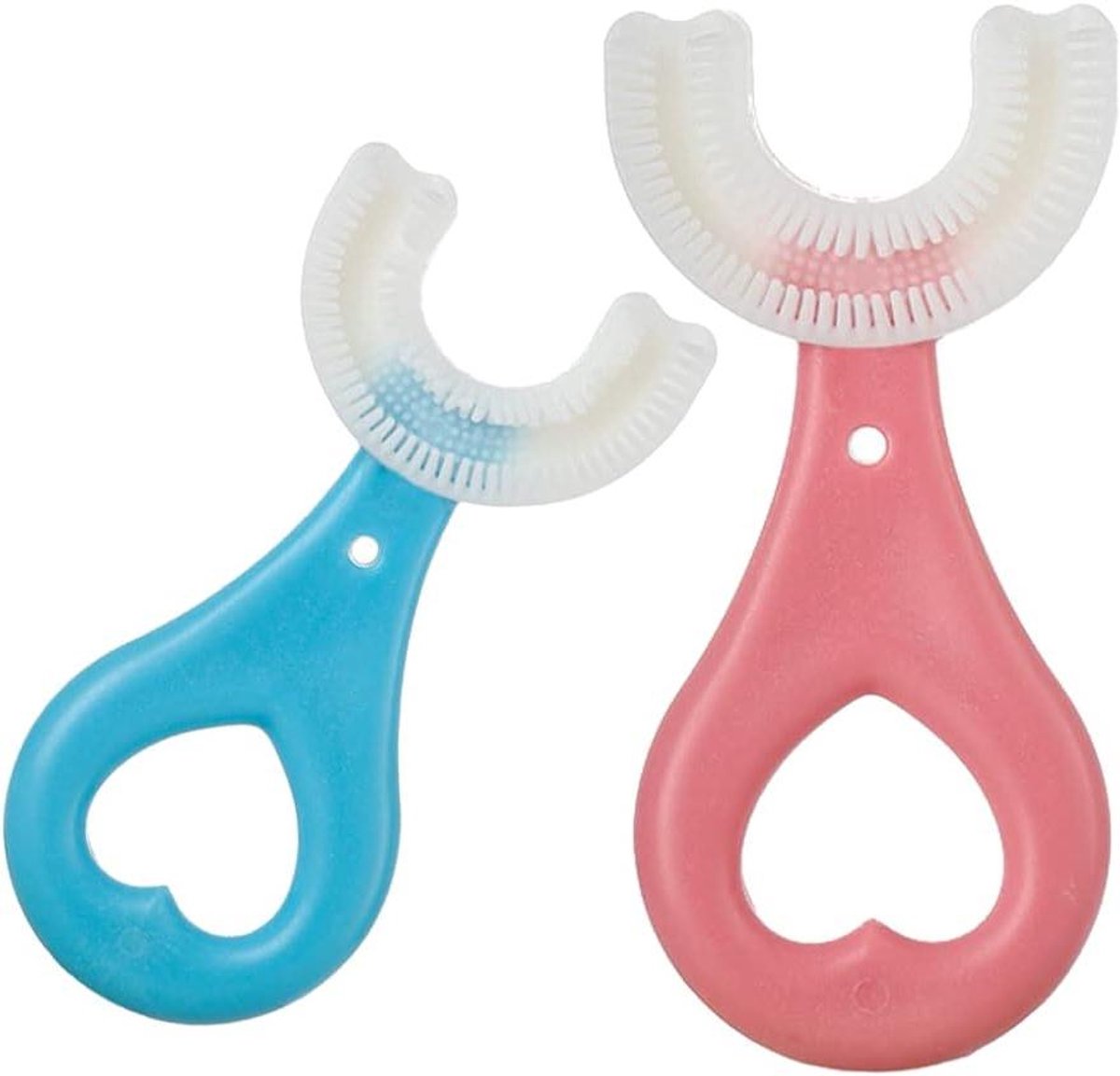 Kindertandenborstel U-vorm - Training tandenborstel - Tandenpoetsen - Zachte siliconen borstels - 2 stuks - Blauw roze