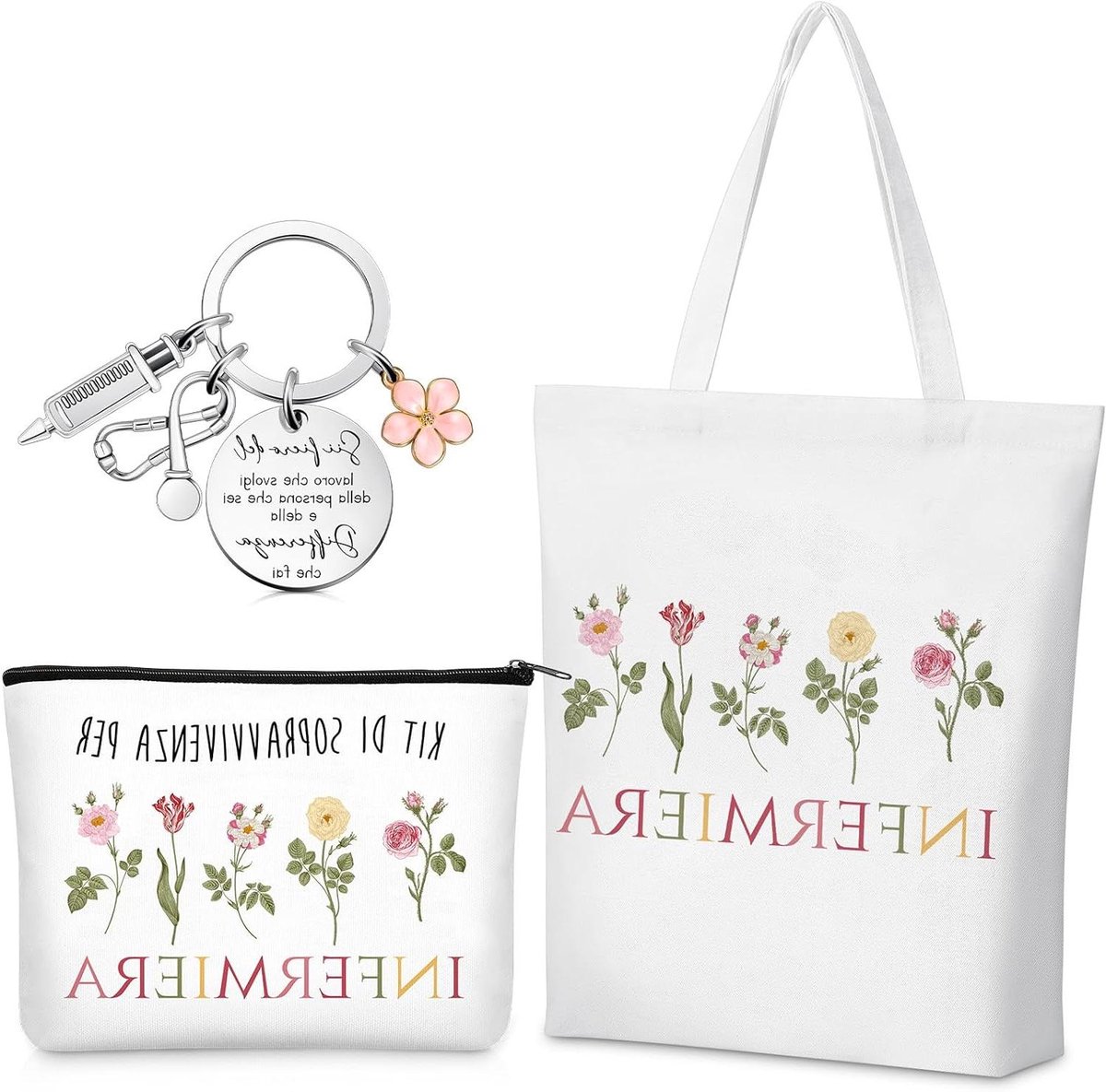 Verpleegkundige Cadeauset - Verzorgingstas Toilettas - Dankbaarheid Tonen - Motiverende Quote - 34 x 40 cm - Multicolor