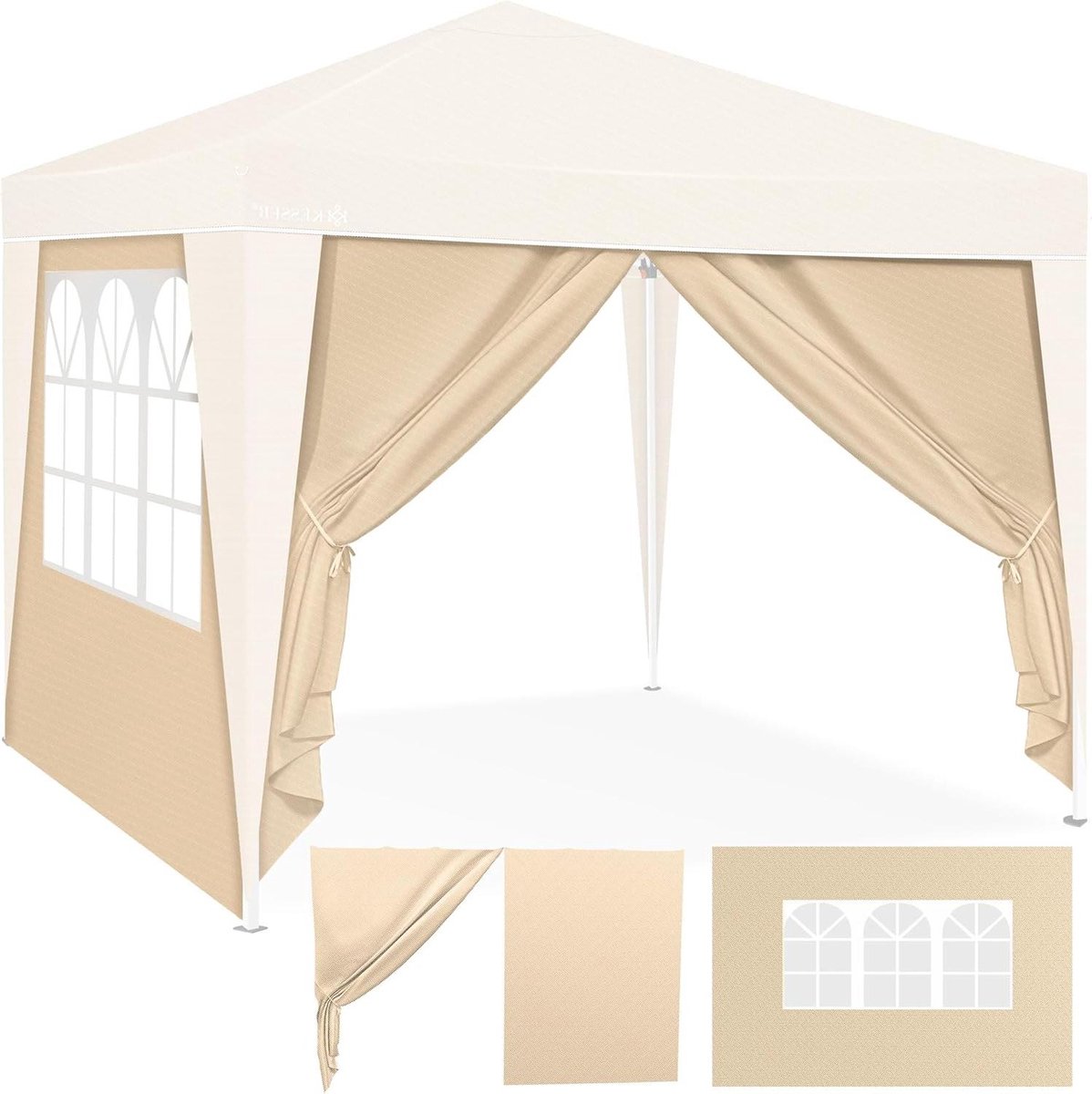 Zijpanelen voor Paviljoen - Tentwanden Gazebo - Buitenactiviteiten Beschermen - Met Ritssluiting en Raam - 2 stuks 3x3m - Beige