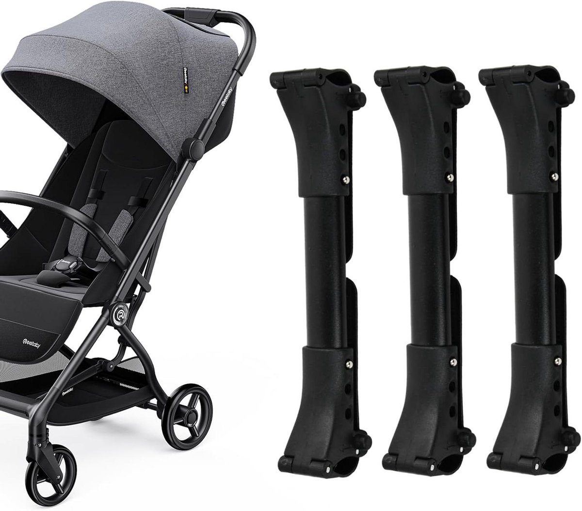 Kinderwagen Koppeling Set - Dubbele Kinderwagen Clips - Kinderwagens Koppelen - Verstelbare Sluiting - 3 Stuks - Zwart