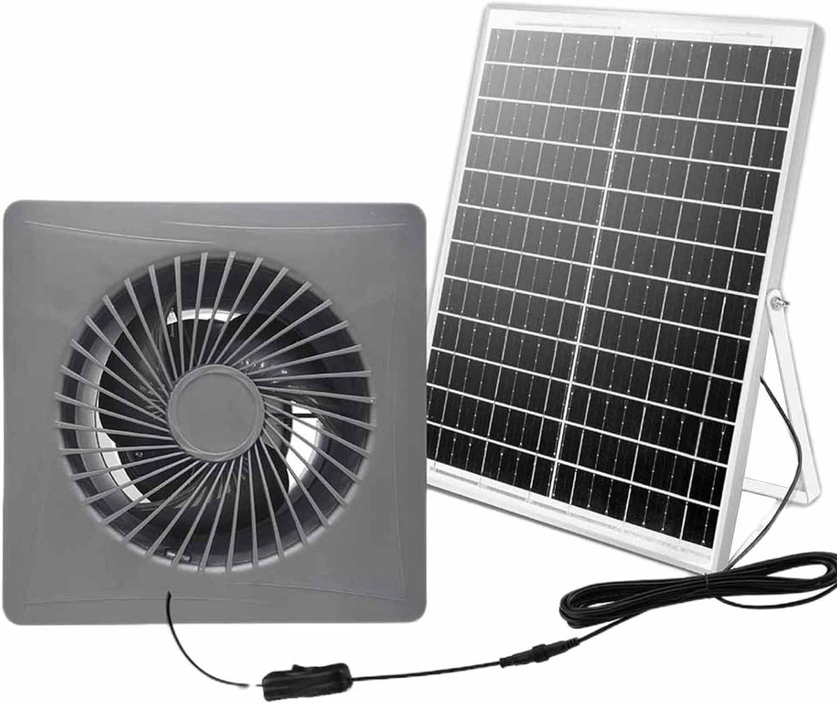 Zonnepaneel Ventilator - Afzuigventilator Solar - Ruimte Ventileren - Energiezuinige Koper Motor - 6 inch - Grijs