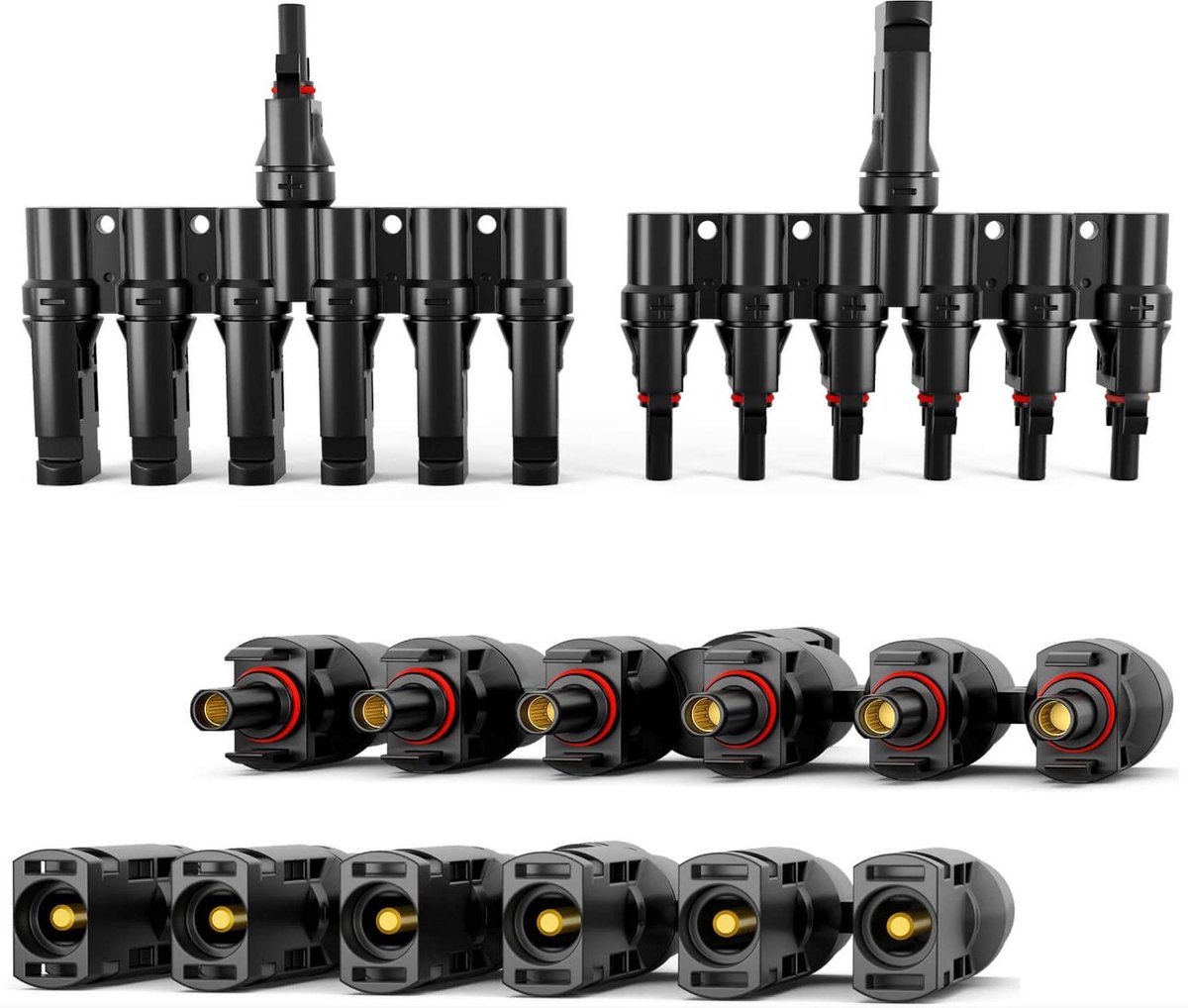 Zonne T-Connector - Verdeler Bus Splitter - Stroom Verdelen - IP68 Waterdicht - 1500V - Zwart