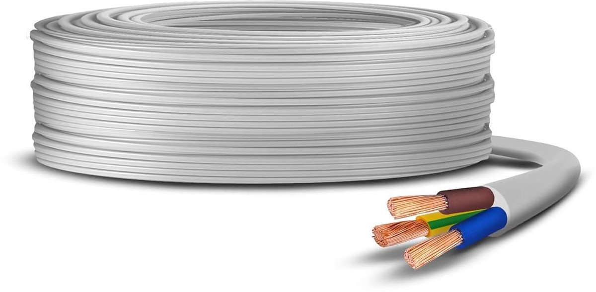 Flexibele Ronde Kabel - Stroomkabel Elektrisch - Algemene Elektrische Projecten - BASEC Goedgekeurd - 5 Meter - Wit