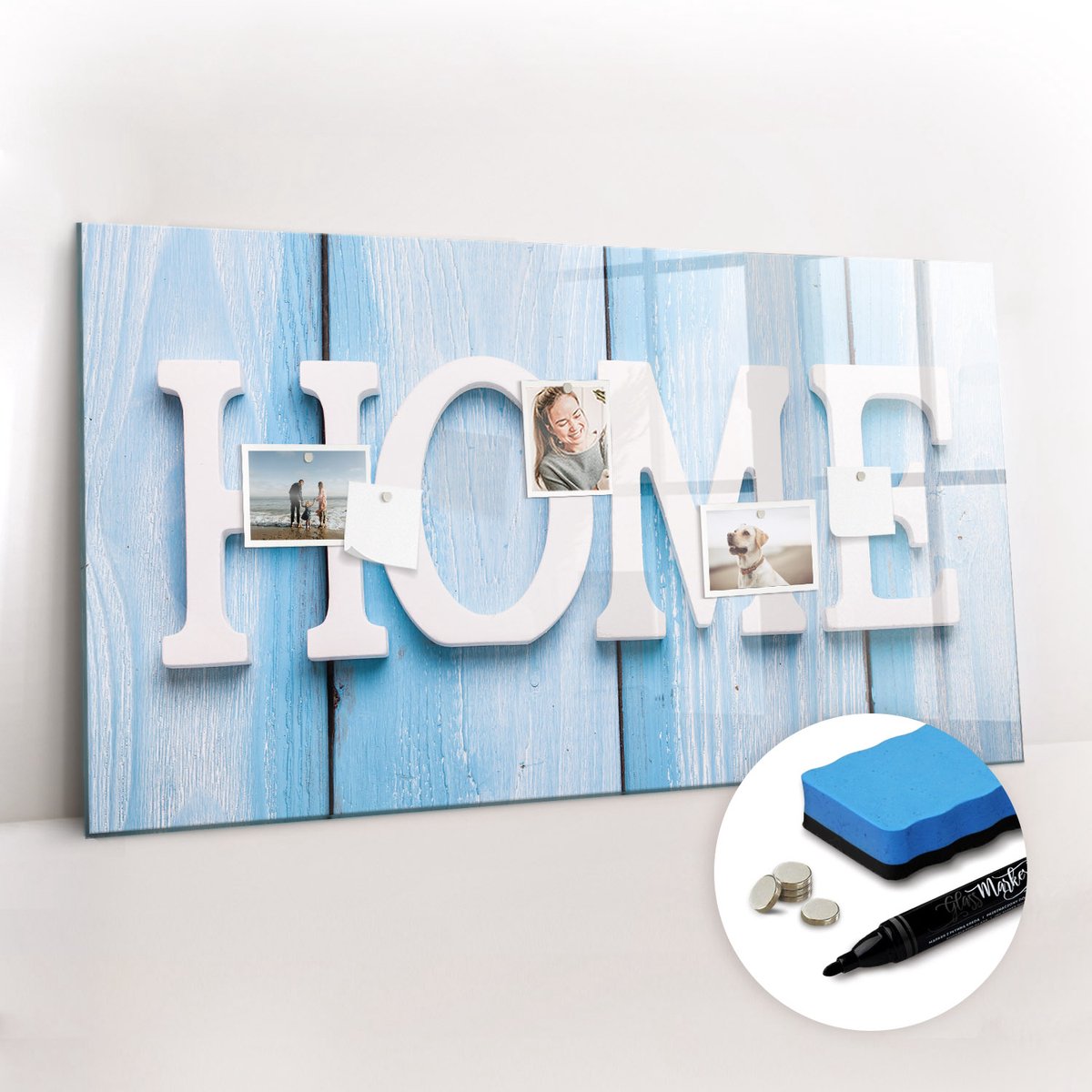Tulup Whitebord - Huisnaambord voor het gezin - 120 x 60 cm - Blauw Magneetbord Muur - Gratis 5 Sterke Magneten + Whiteboard Marker & Wisser - Wanddecoratie Kantoor - Magnetisch Bord Kind - Productiviteit Tools