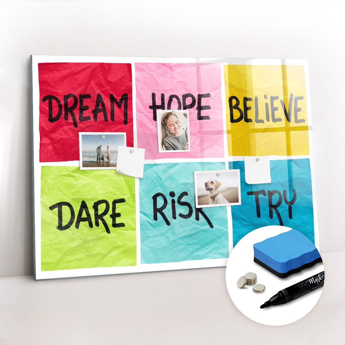 Tulup Whitebord - Motivatiebord - 100 x 70 cm - Veelkleurig Memo Bord - Inclusief Gratis Magneten & Marker & Spons - Design Memobord - Memobord Magnetisch - Productiviteit Tools