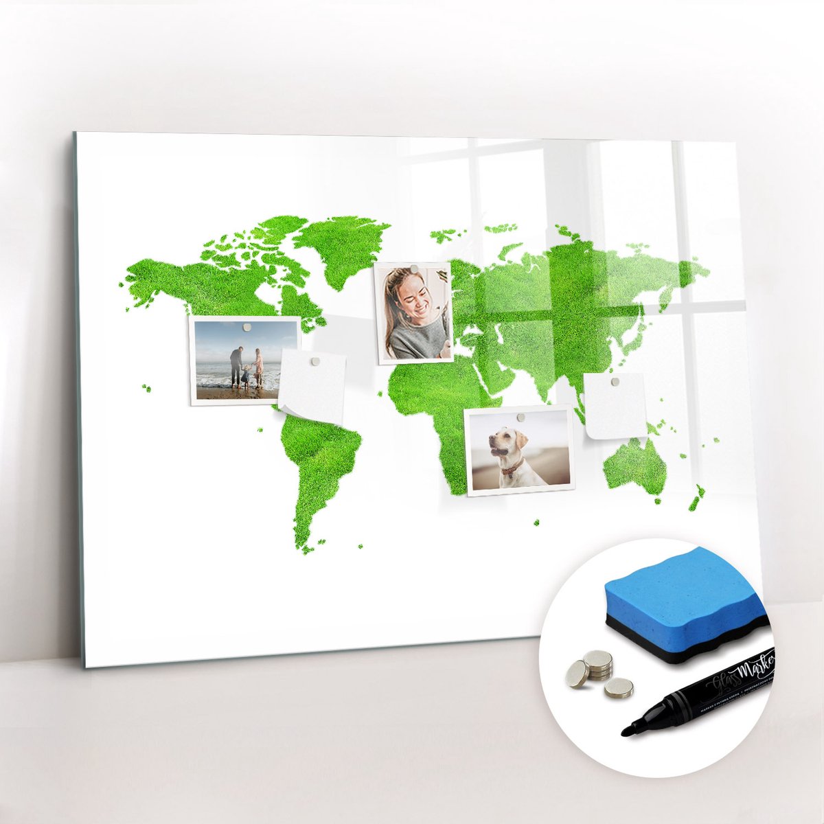 Tulup Whitebord - Groene Gras Kaart - 100 x 70 cm - Groente Memobord Glas - Gratis 5 Sterke Magneten + Whiteboard Marker & Wisser - Stylish Memo Board - Magneetbord Foto - Notitiebord Werkplek