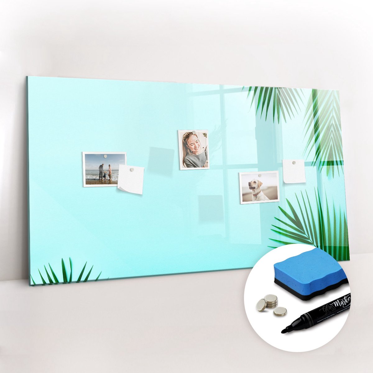 Tulup Whitebord - Tropische junglebladeren - 120 x 60 cm - Groente Memo Magneetbord - Gratis 5 Sterke Magneten + Whiteboard Marker & Wisser - Design Memobord - Magnetisch Memobord - Ideeënbord Thuiswerkplek