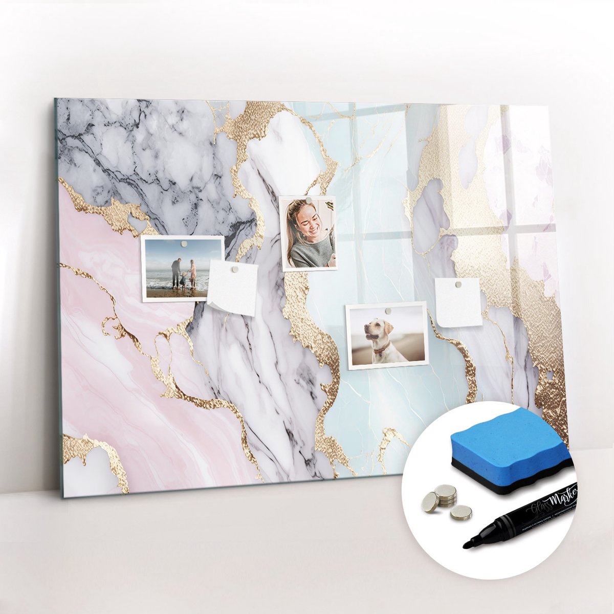 Tulup Whitebord - Marmer - 100 x 70 cm - Veelkleurig Magnetisch Memobord - Gratis 5 Sterke Magneten + Whiteboard Marker & Wisser - Industrieel Wandbord - Magneetbord Rechthoekig - Planning Muur