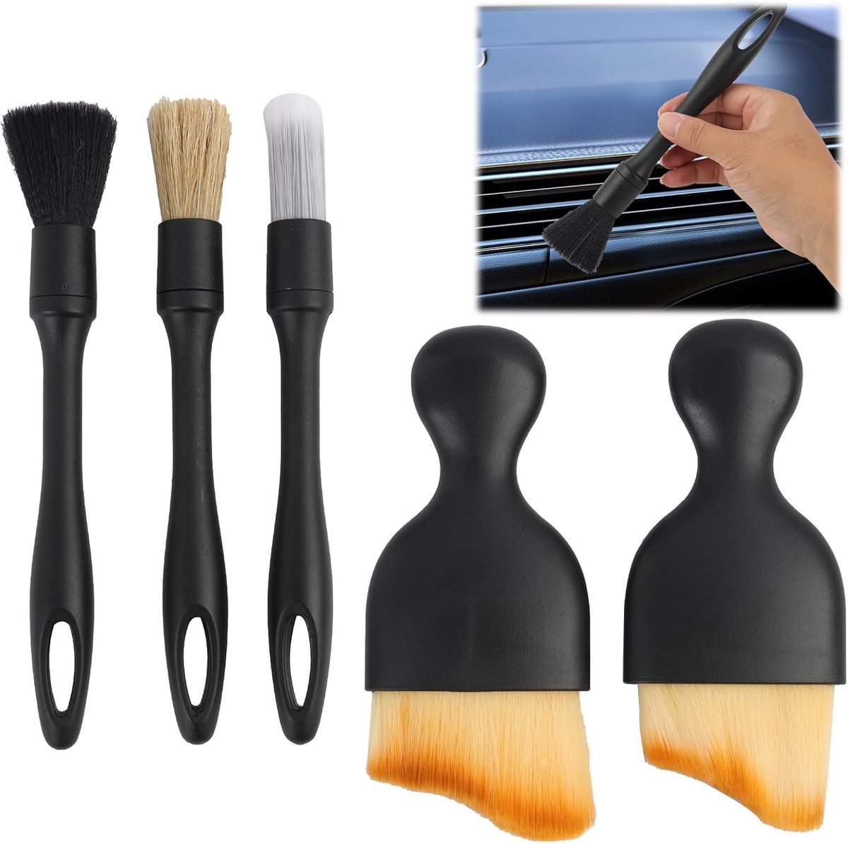 Borstels voor auto-details, spazzole voor auto-interieur, motorfiets, velgen van legering, meubels, zachte borstels voor stofverwijdering
